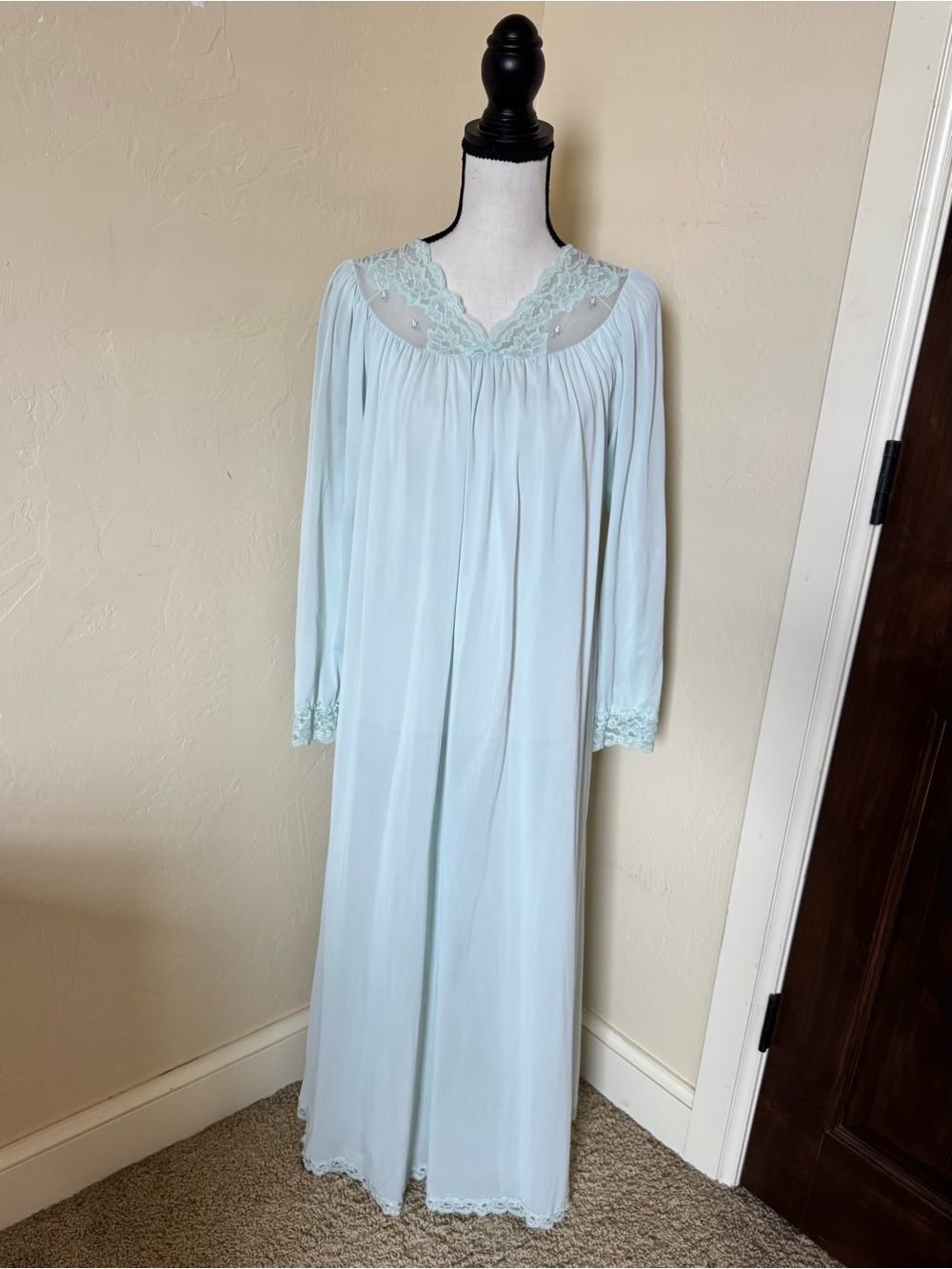 Vintage Shadowline Long-sleeve Maxi Nightgown